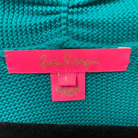 Lilly Pulitzer Tatum Ombre Cardigan Evergreen Marled Green Fringe Trim Large - Picture 5 of 8